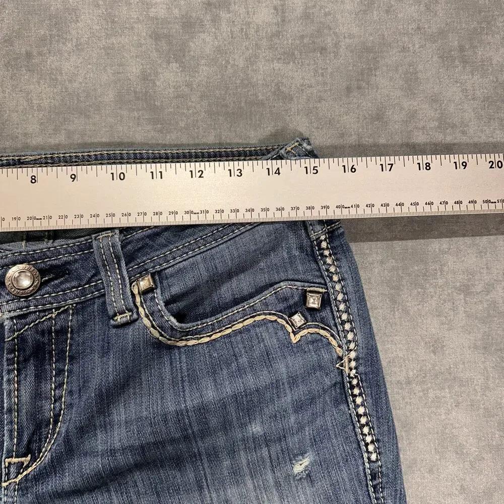 Ariat Denim Embroidered Studded Low Rise Bootcut Jeans Turquoise Wms 29 Western